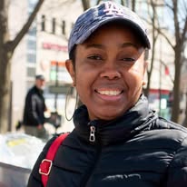 Smiling volunteer on the streets of Montreal